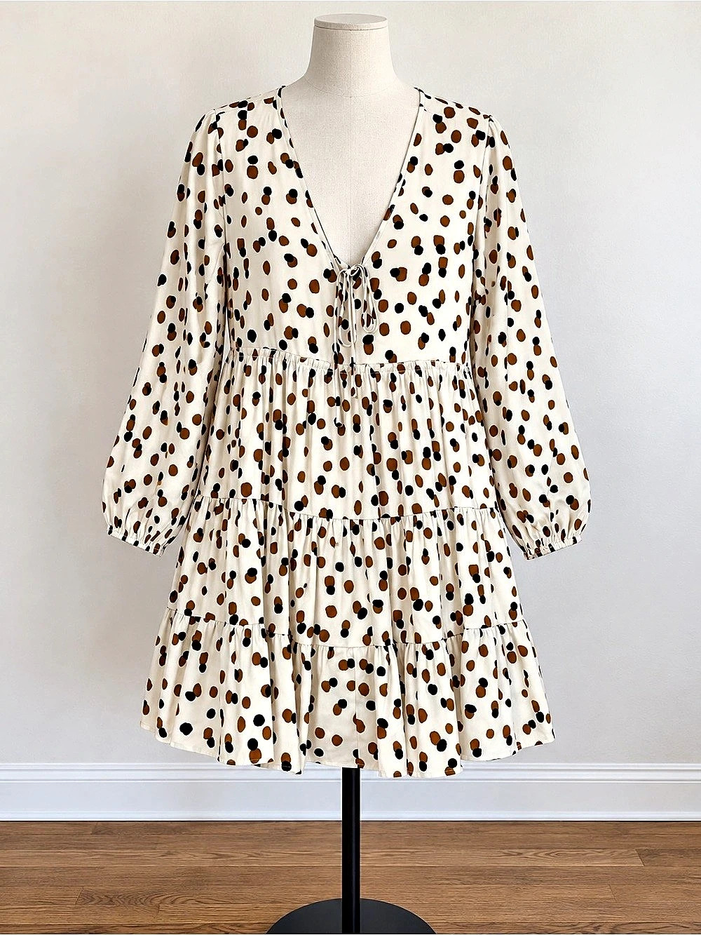 all around state Animal Print Mini Dress in White & Brown Size Medium